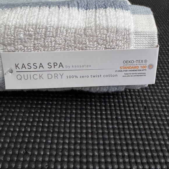 5pc Kassa Spa White Blue Striped Stripes Towels Washcloths Quick Dry 100% Cotton - Picture 3 of 7